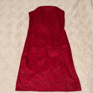 A'gaci Strapless Red Dress with Floral Detail